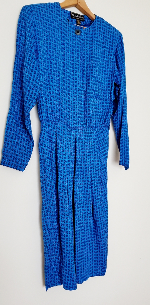 St. Gillian vintage blue silk print dress - Picture 2 of 5
